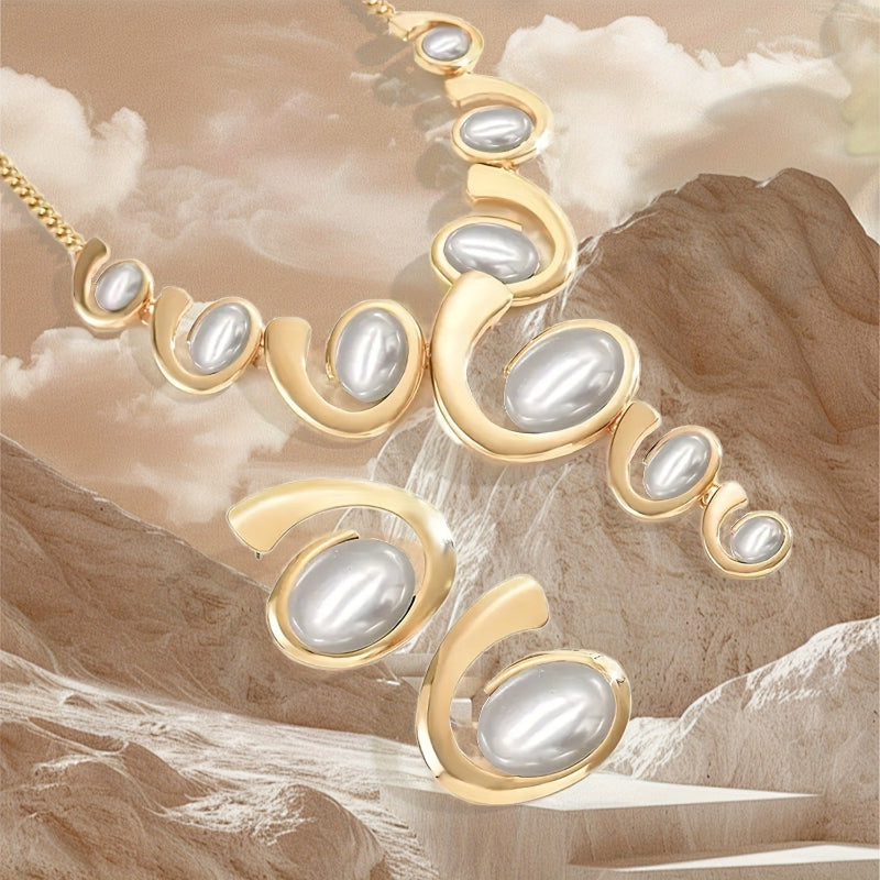 Gold necklace with pearls on a textured beige background