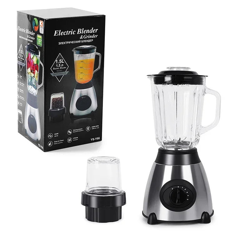 Household multifunction grinder and juicer set with clear jug, compact cup, and control dial