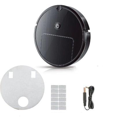 Black round device with accessories on a white background