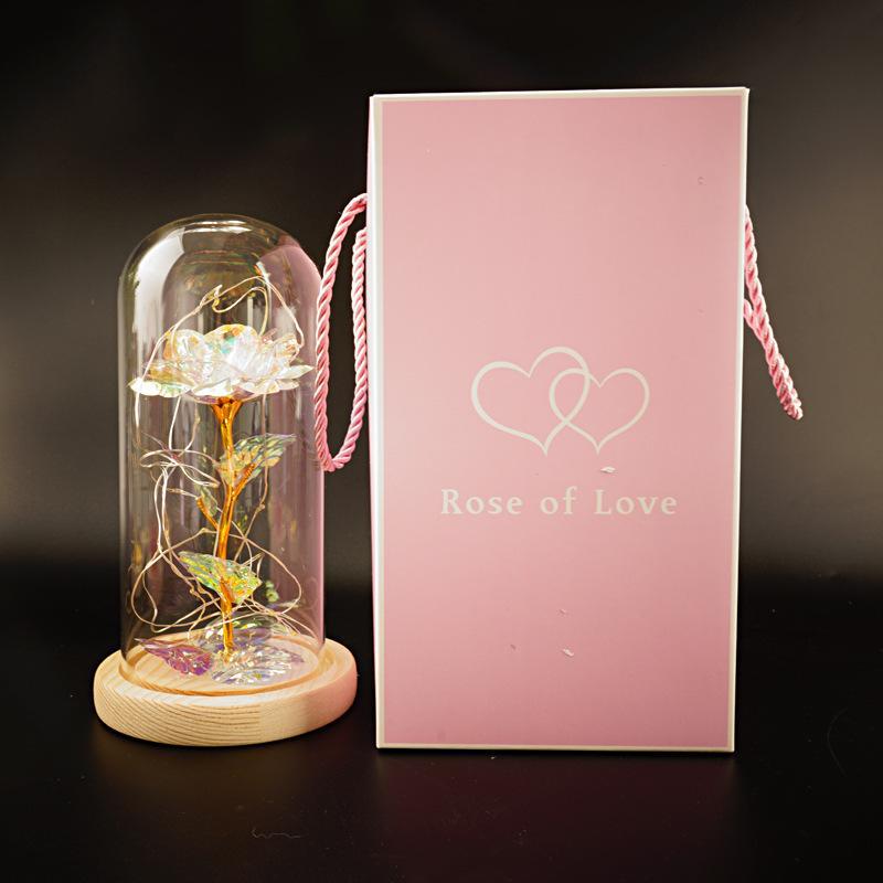 LED Rose Glass Dome Light Romantic Gift Decor Lamp