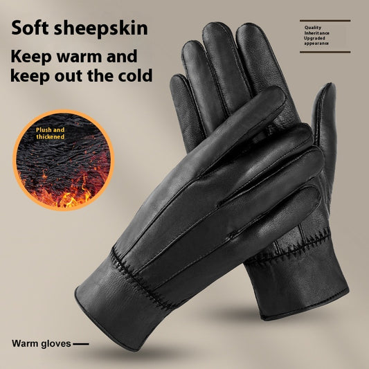 Black genuine leather women's gloves with fourchette stitching and lined cuff edges.
