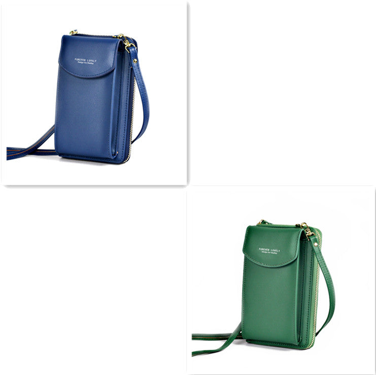 PU leather crossbody wallet purse, blue and green options with flap front and top zipper