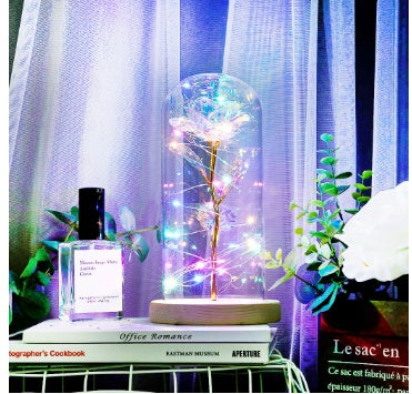 LED Rose Glass Dome Light Romantic Gift Decor Lamp