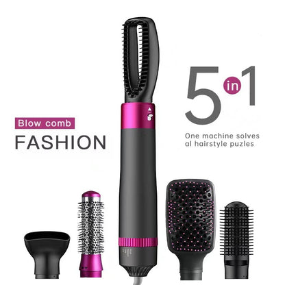 5-in-1 hair styling tool with attachments on a white background