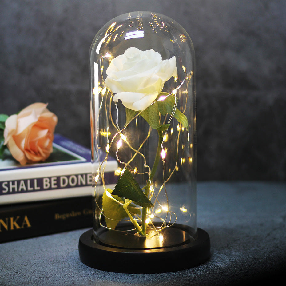 LED Rose Glass Dome Light Romantic Gift Decor Lamp