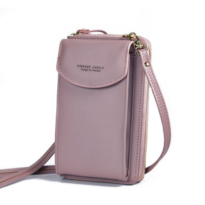 Mauve PU leather crossbody wallet bag with front flap and side zipper
