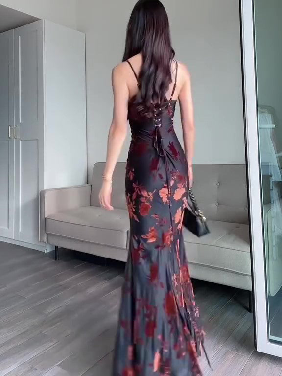 Women's Flocked Strappy Maxi Dress