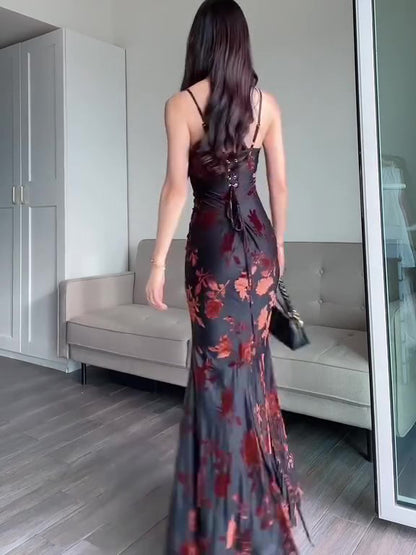 Women's Flocked Strappy Maxi Dress