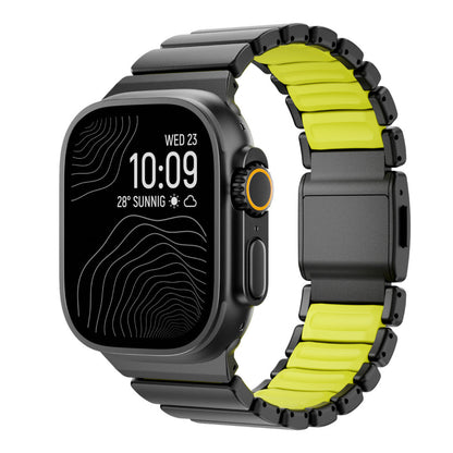 Smartwatch with a black and yellow band on a white background