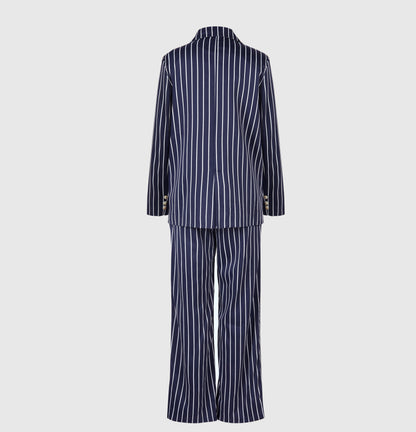 Women's Striped Blazer & High Waist Pants Set