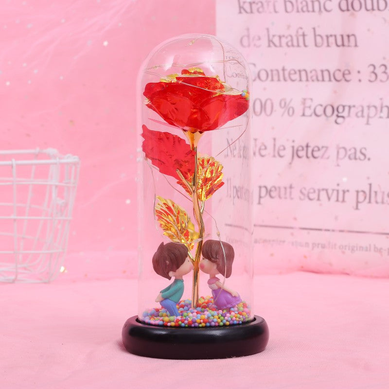 LED Rose Glass Dome Light Romantic Gift Decor Lamp