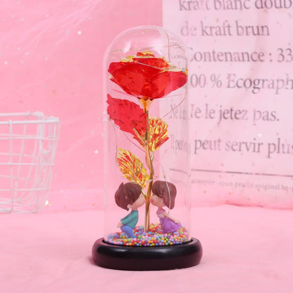 LED Rose Glass Dome Light Romantic Gift Decor Lamp