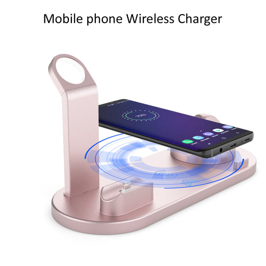 Rose gold 4-in-1 wireless charging station with phone and smartwatch dock