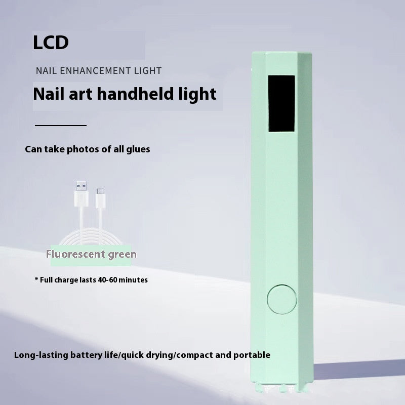 Rechargeable nail LED cure light with LCD display, fluorescent green body