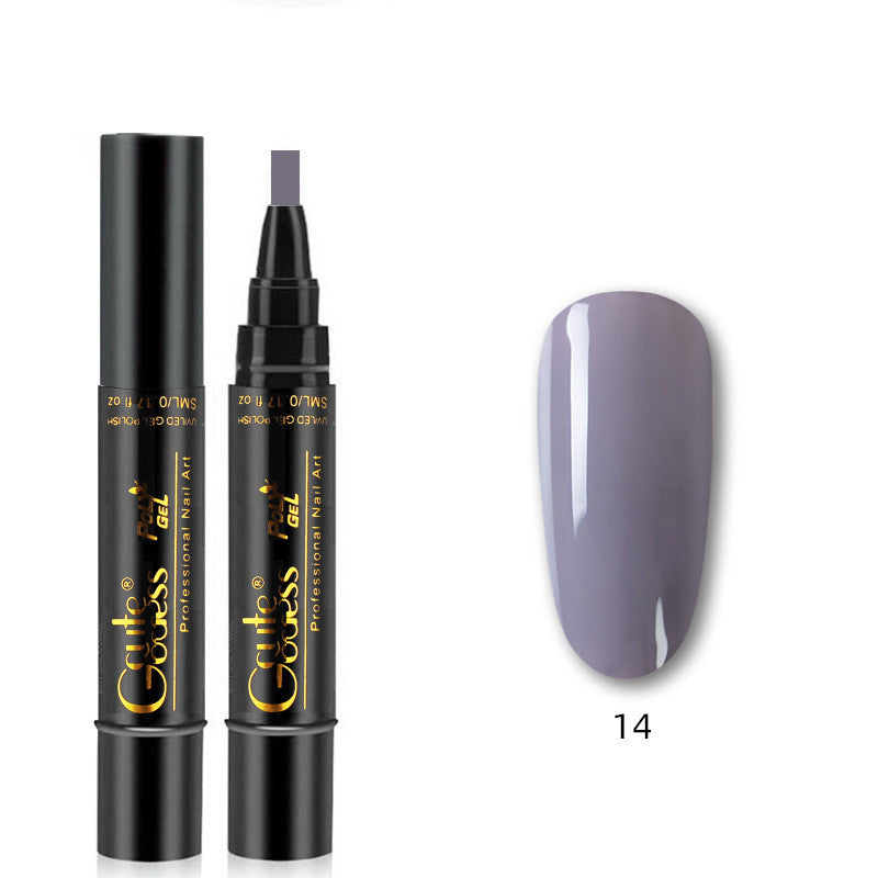 Purple nail glue pen with applicator tip and purple nail swatch, shade 14