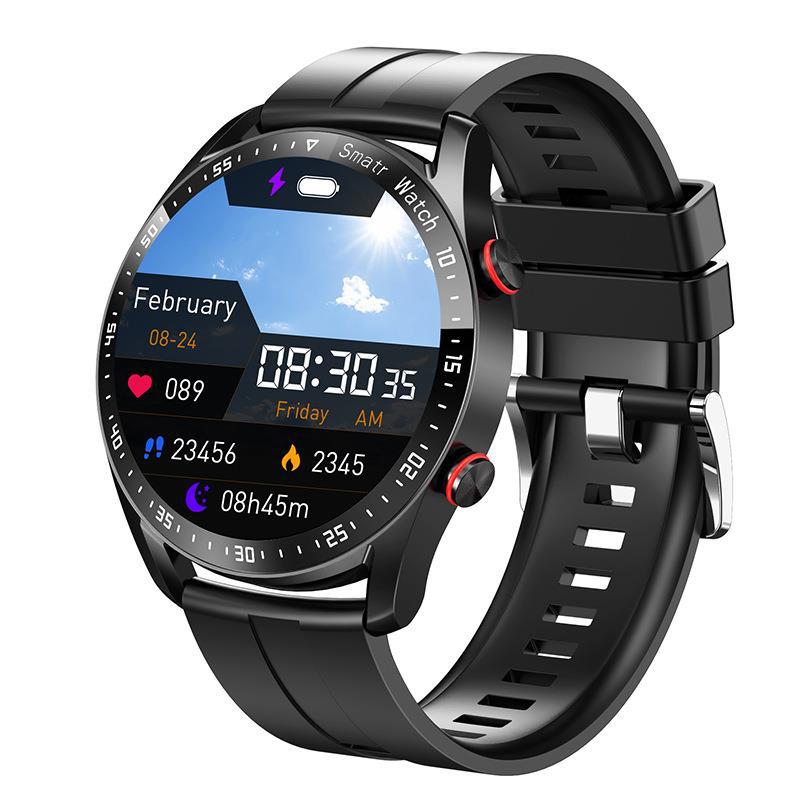 Smartwatch with a black band on a white background