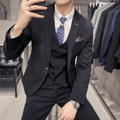 Three-piece Solid Color Men's Suit