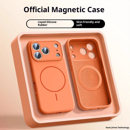 Two orange phone cases with a magnetic feature on a beige background