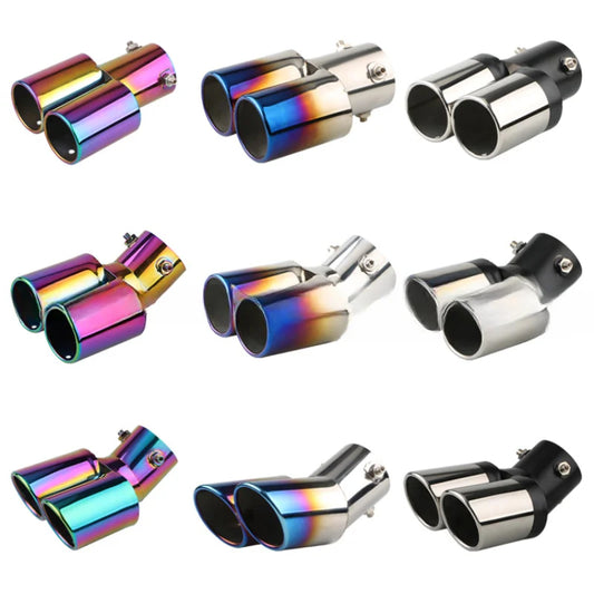 Double stainless steel exhaust muffler tip with multi-color burnished finish
