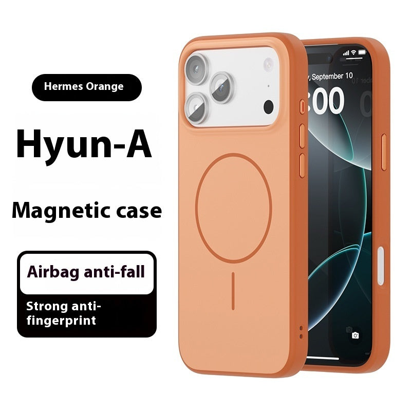 Hermes orange magnetic phone case with circular grip and camera cutouts