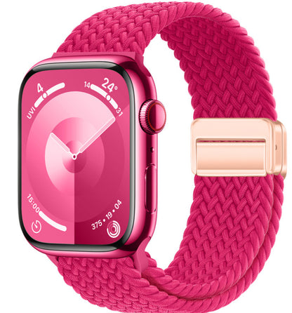 Smartwatch with a pink woven band on a white background