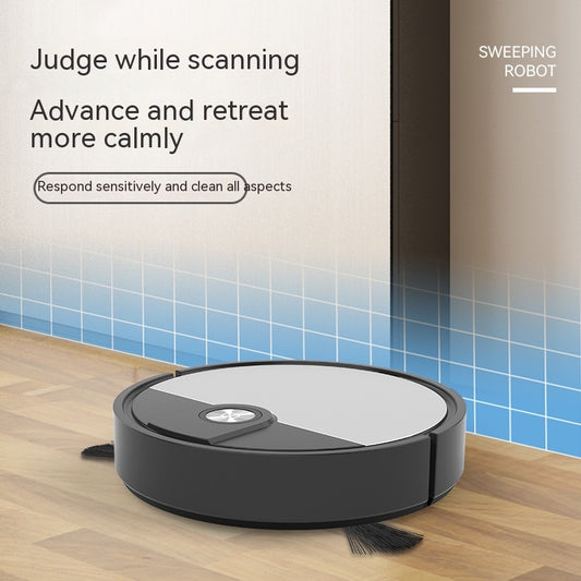 Black round cleaning robot with top control panel and side bristle brush