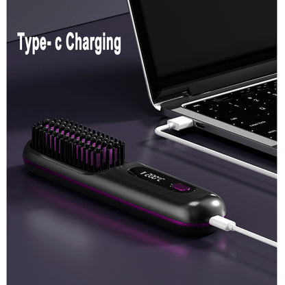 Hairbrush with charging cable connected to a laptop, emphasizing type-c charging.
