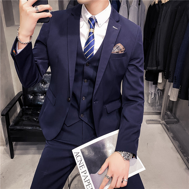Three-piece Solid Color Men's Suit