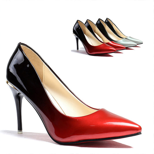 Women's high-heel shoes, red glossy front with black toe and heel