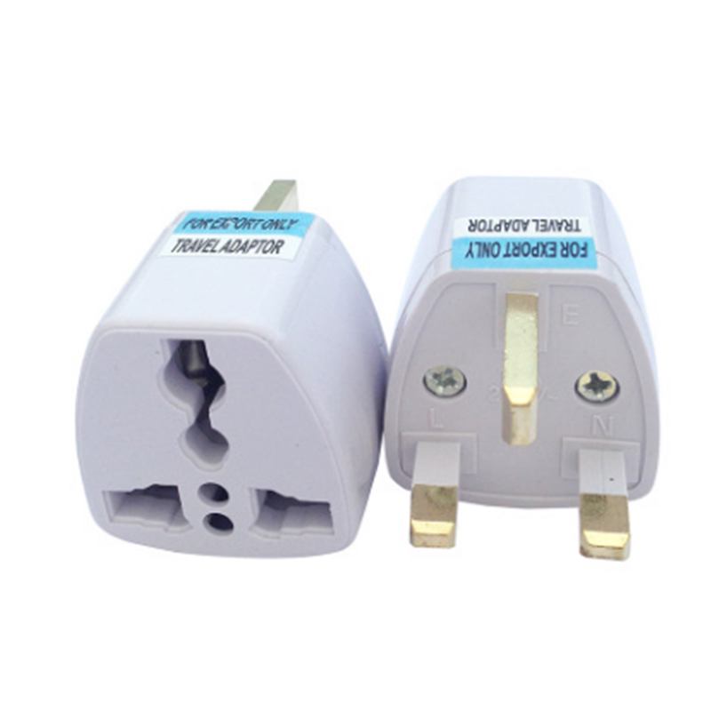 White UK travel power adapter plug with two-prong and grounding contacts