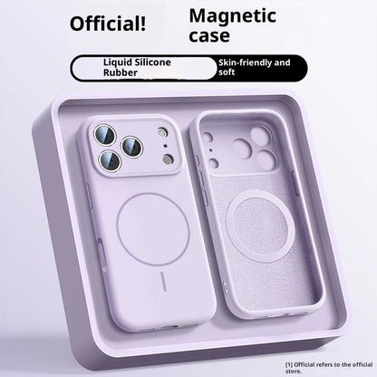 Two phone cases in a box with text highlighting features on a light purple background