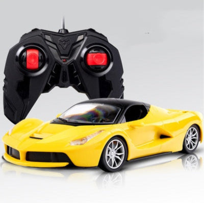 Yellow toy car with black remote control. YAXSO UAE ONLINE STORE