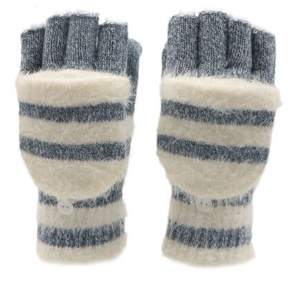 Pair of striped fingerless gloves on a white background