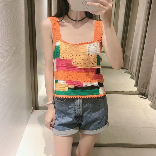 Summer Crochet Patchwork Crop Top