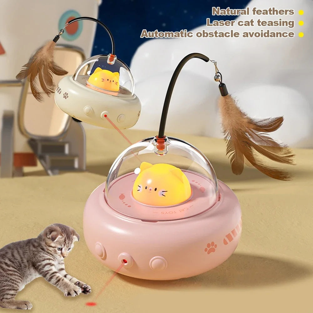 Smart UFO Cat Toy | Automatic Laser & Feather Teaser for Cats