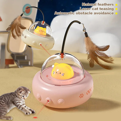 Smart UFO Cat Toy | Automatic Laser & Feather Teaser for Cats