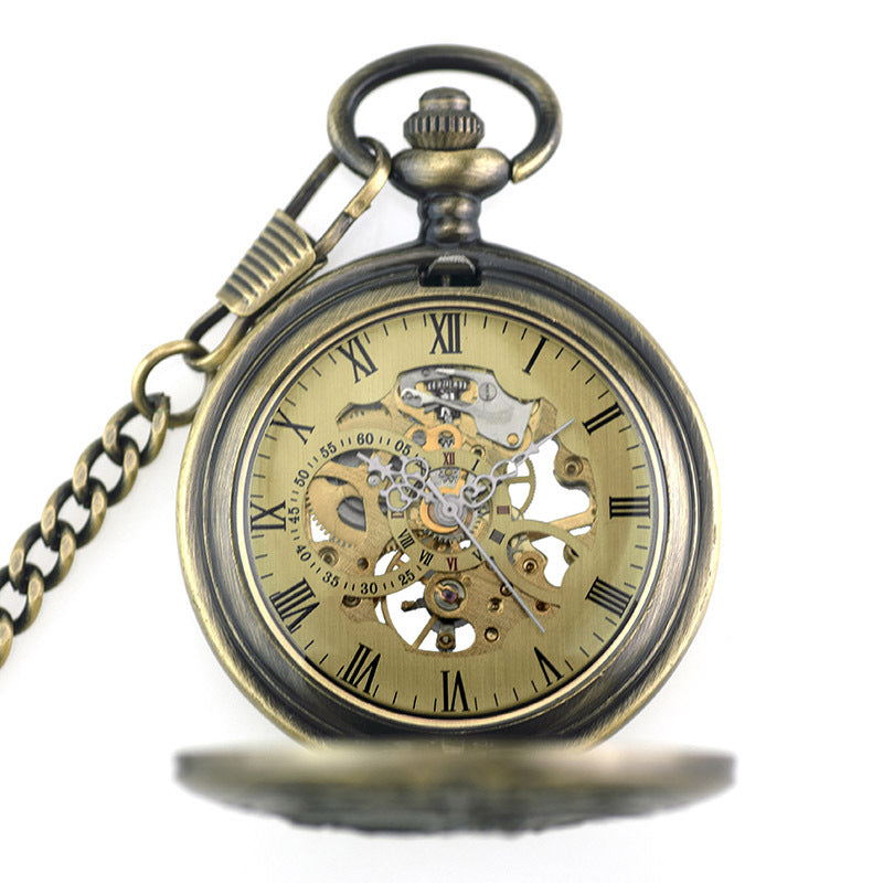 Vintage pocket watch with Roman numerals on a white background