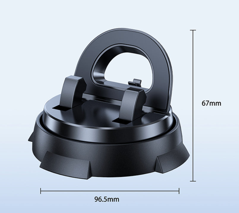 Black car phone holder base with U-shaped mount and size dimensions