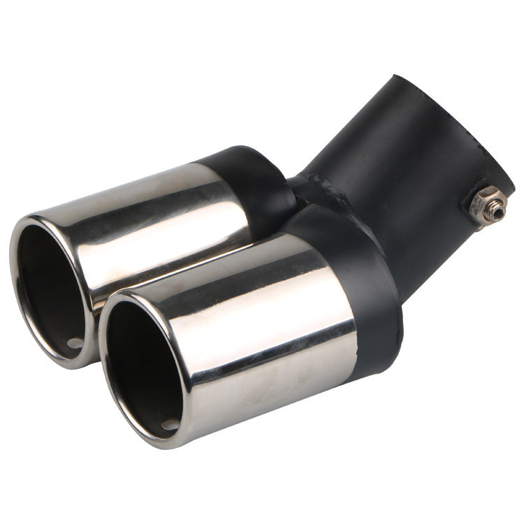 Double exhaust muffler tip with black inlet and polished stainless outer shell