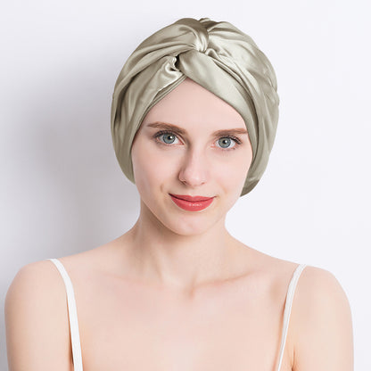 Women's satin cross nightcap, sage green turban with wrapped front