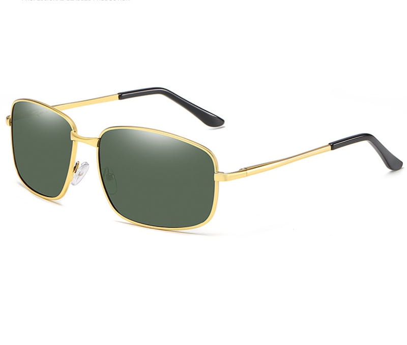 Men's polarized sport sunglasses with gold metal frame and green tinted lenses