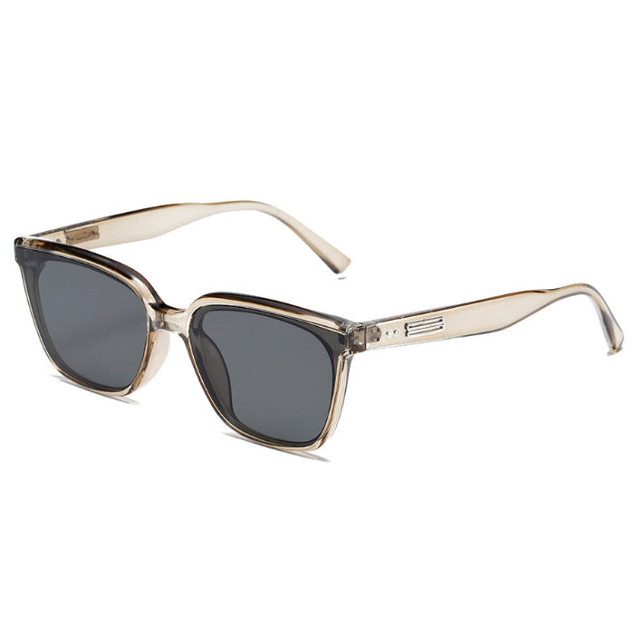 Women's retro small frame sunglasses with clear frame and dark lenses