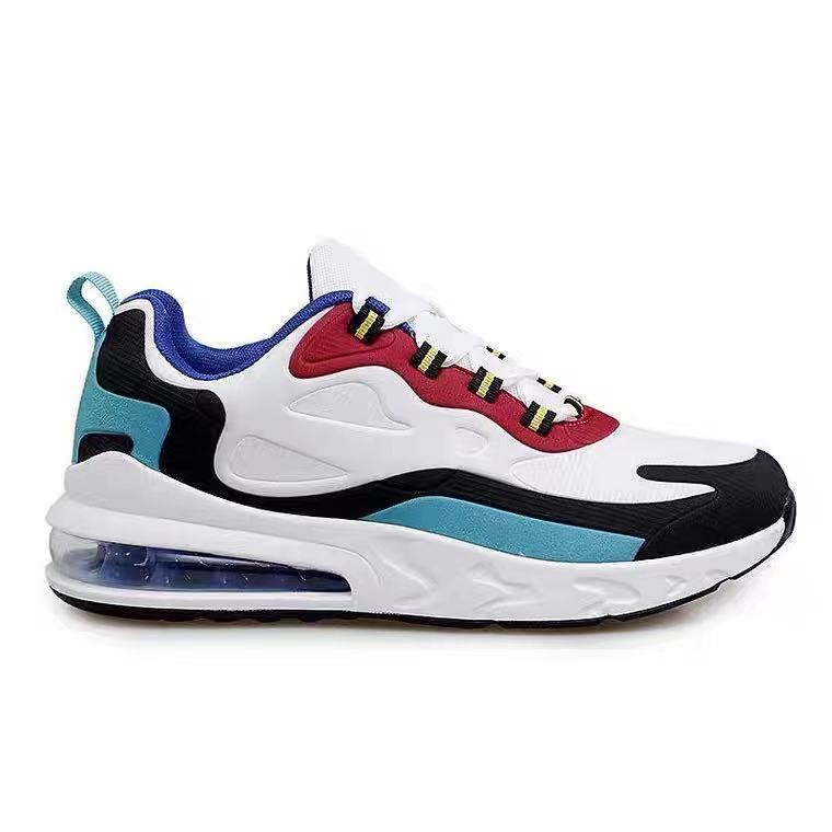 Air cushion casual men's shoes in white with blue and red accents, lace-up with air sole
