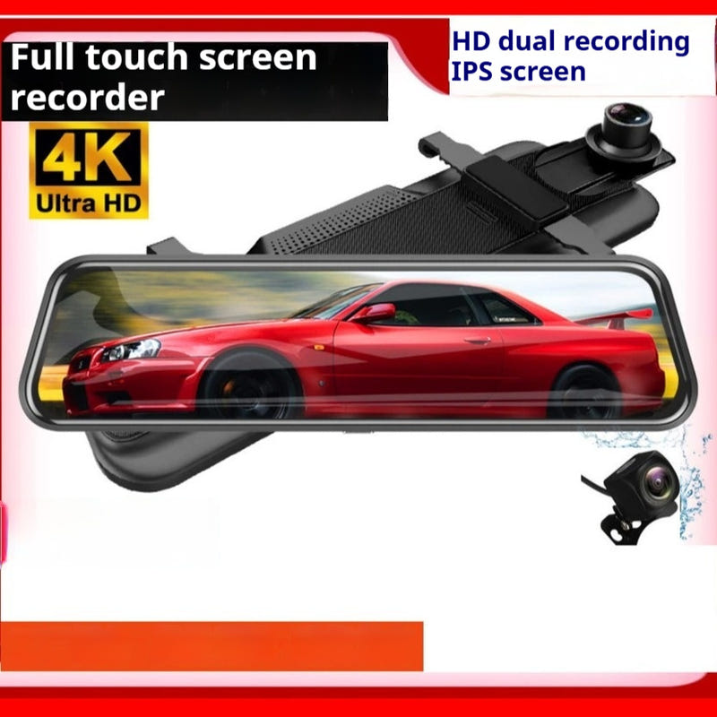 Rearview mirror dash recorder with 4K full-touch screen and rear camera