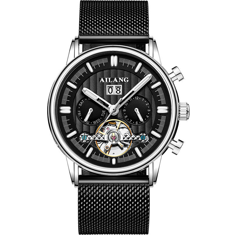 Black watch with silver accents on a white background
