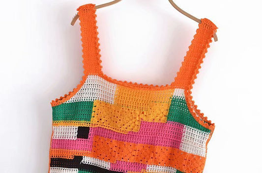 Summer Crochet Patchwork Crop Top