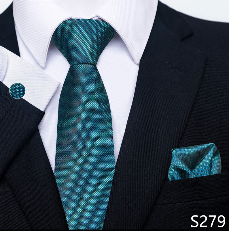 Men's formal tie scarf cuff buckle set in teal textured with tie and matching pocket square
