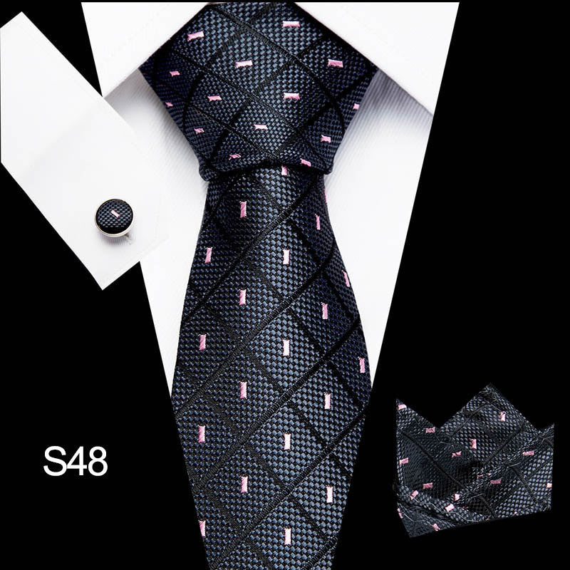Men's business necktie, dark navy with grid and small light markings