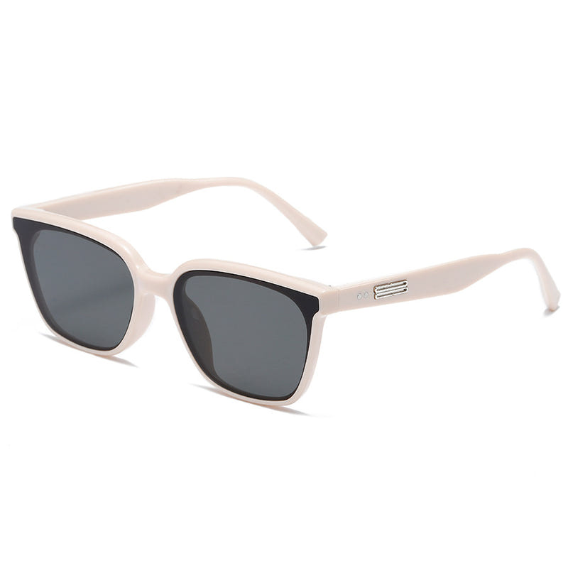 Women's retro small sunglasses with light beige frame and dark gray lenses