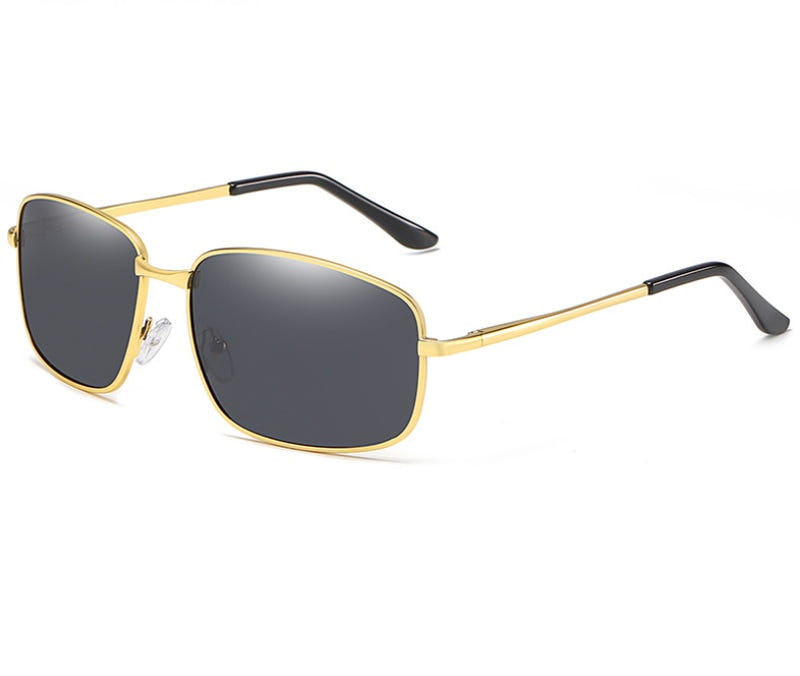Men's polarized sport sunglasses with gold metal frame and dark tinted lenses